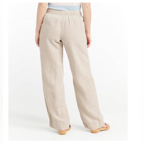 LL Bean Women's Premium Washable Linen Pull-On Pants, Oatmeal size  12 - Picture 4 of 11